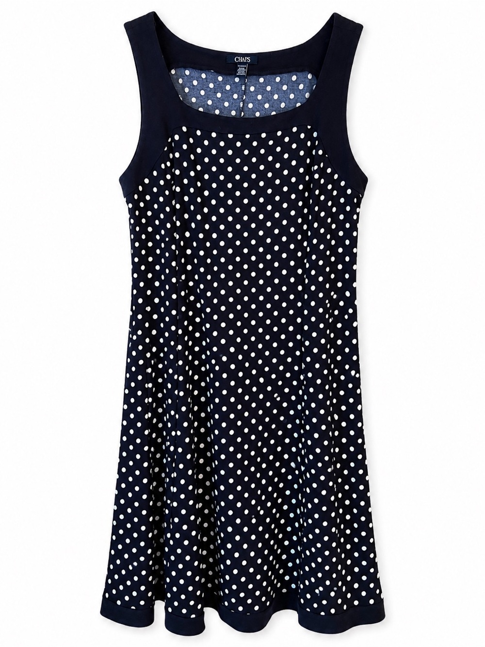 Chaps Navy and White Polka Dot Tank Dress